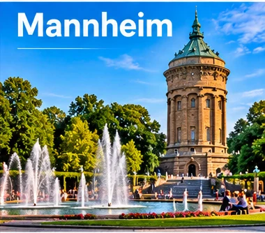 Mannheimer Wasserturm mit Brunnenanlage am Friedrichsplatz