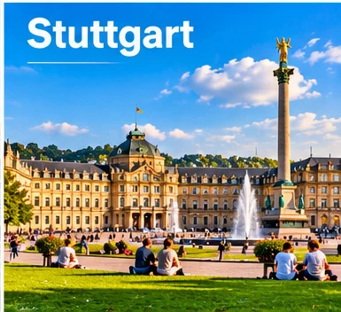 Stuttgarter Schlossplatz mit Neuem Schloss und Jubiläumssäule