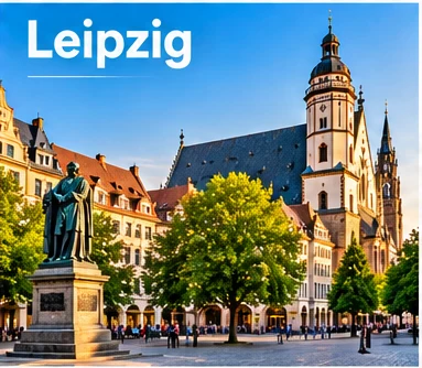 Thomaskirche und Bachdenkmal in Leipzig