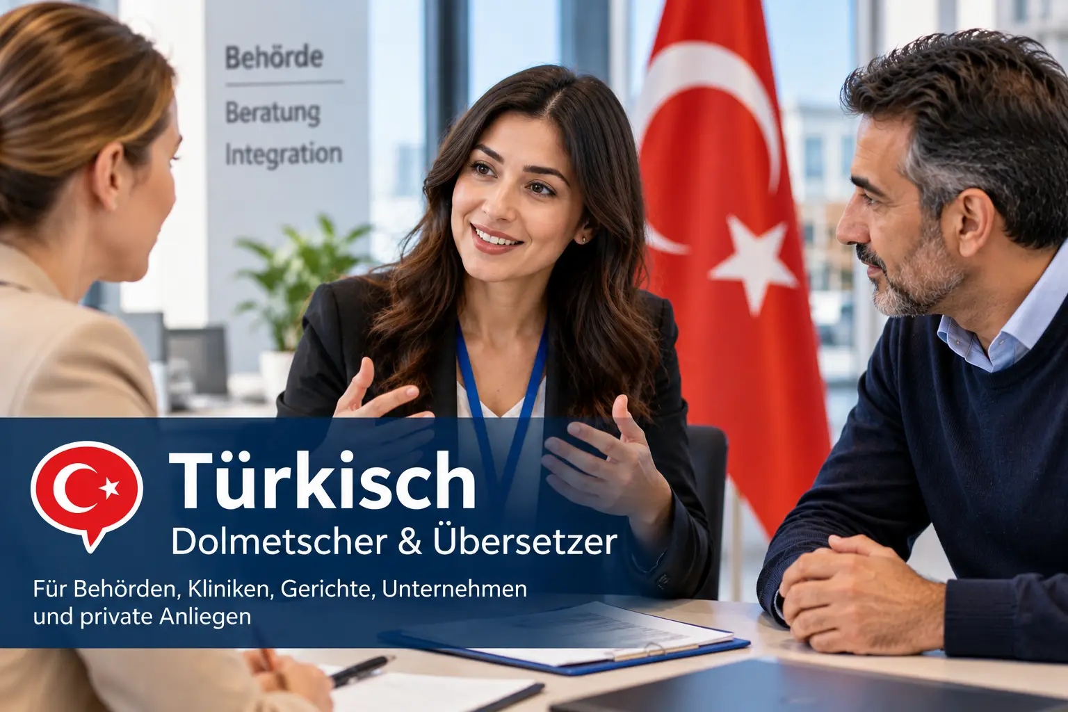 Türkisch-Dolmetscherin bei einem Beratungsgespräch an einer Behörde
