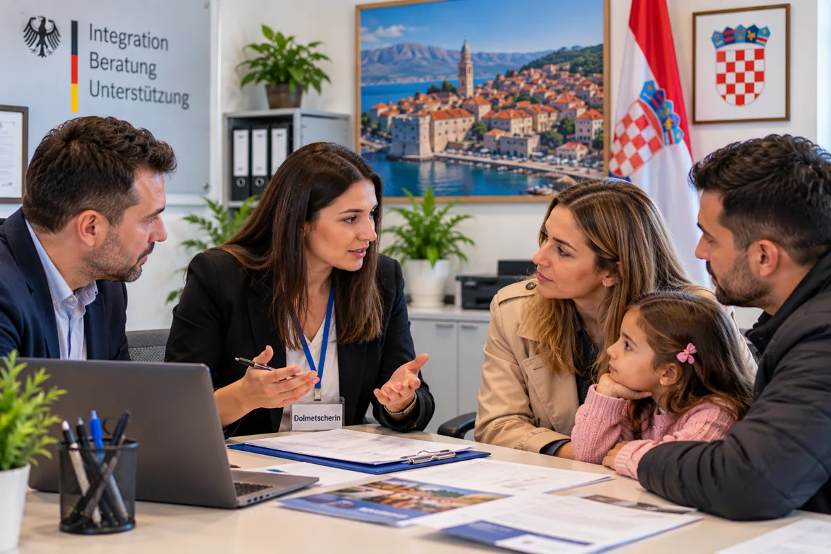 Beratungsgespräch mit Kroatisch-Dolmetscherin und Familie