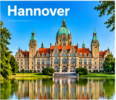 Neues Rathaus in Hannover mit Spiegelung im Maschteich