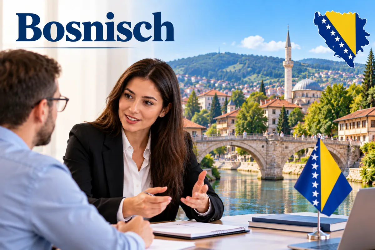 Bosnisch-deutsches Dolmetschergespräch vor der Kulisse von Sarajevo