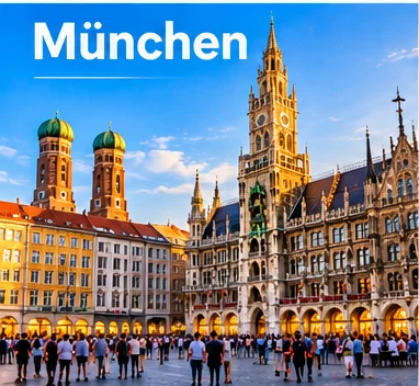 Münchner Marienplatz mit Neuem Rathaus und Frauenkirche
