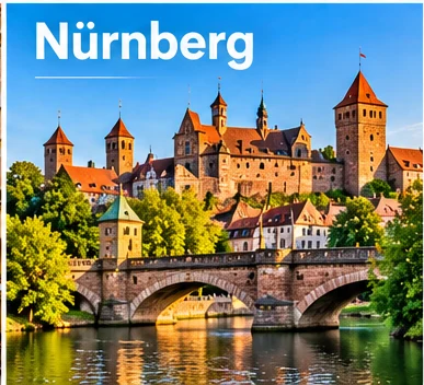 Nürnberger Altstadt mit Burg und Steinbrücke über die Pegnitz
